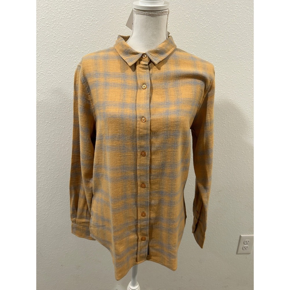 Wildfang Essential Womens Long Sleeve Flannel Button Up Shirt Mustard Plaid M